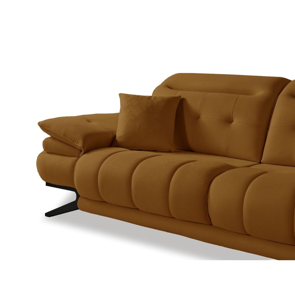 3-Sitzer-Sofa mit Kipplehnen und verstellbaren Kopfstützen, Farbe Karamell - Mary