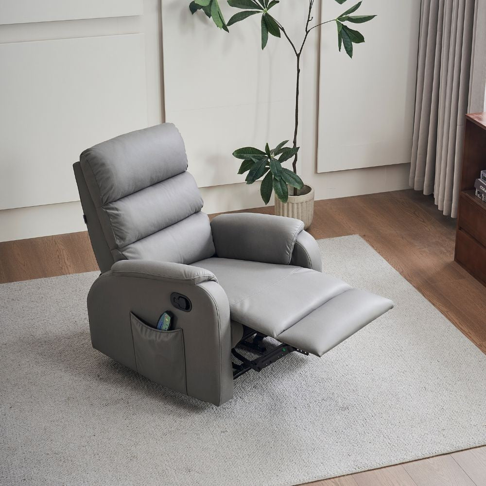 Poltrona relax manuale con 8 punti di massaggio Futura nabuk grigio chiaro