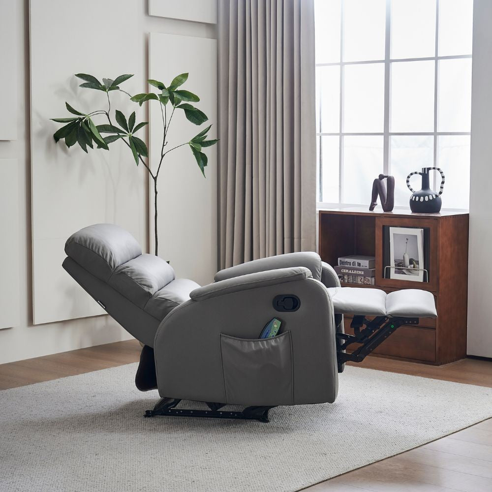 Poltrona relax manuale con 8 punti di massaggio Futura nabuk grigio chiaro