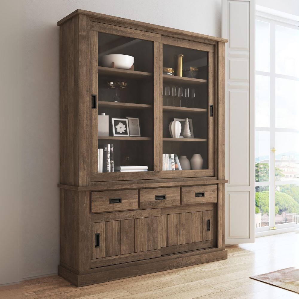Cristalliera colore noce eastwood 3 cassetti e 4 ante scorrevoli Anthony 150x39,6x204H