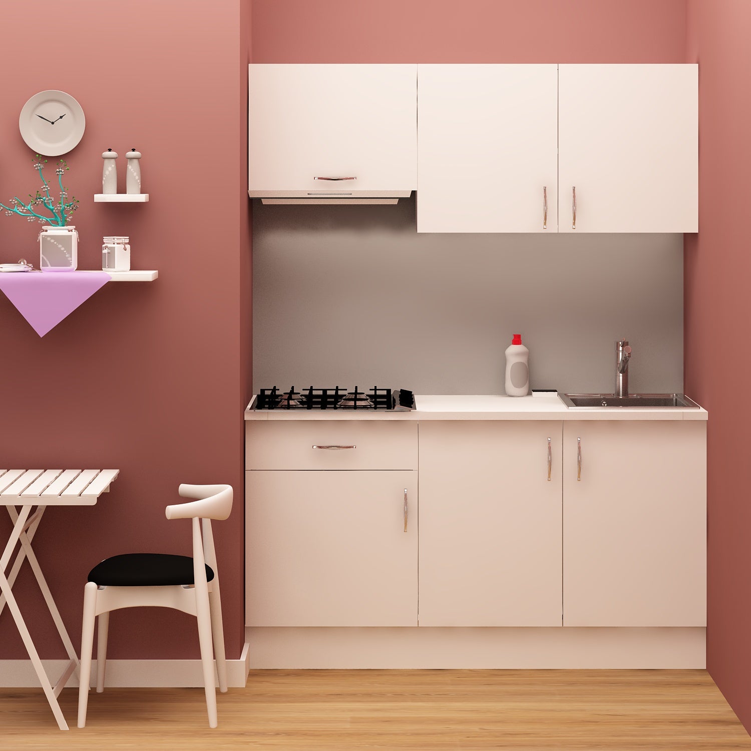 Cuisine monobloc avec électroménager inclus coloris blanc 160 cm - Isernia