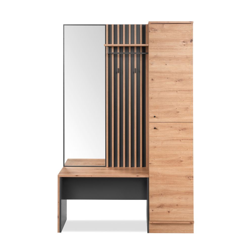 Mobile ingresso con frontale cannettato e specchio Medan42B colore quercia antracite 122x37x190H