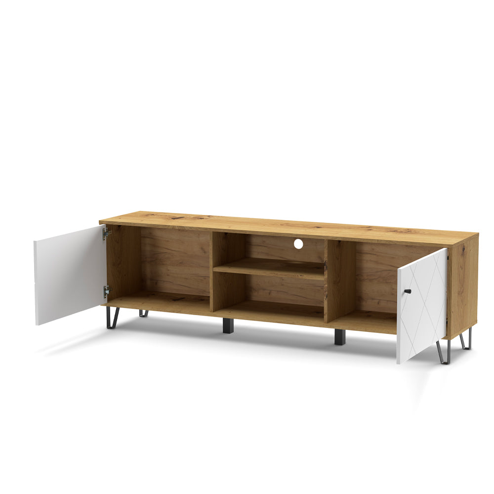 Mobile porta TV con 2 ante e vano colore rovere e bianco - Bollo