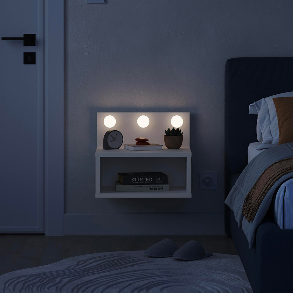 Comodino sospeso con luci LED integrate e vano a giorno colore bianco Treo