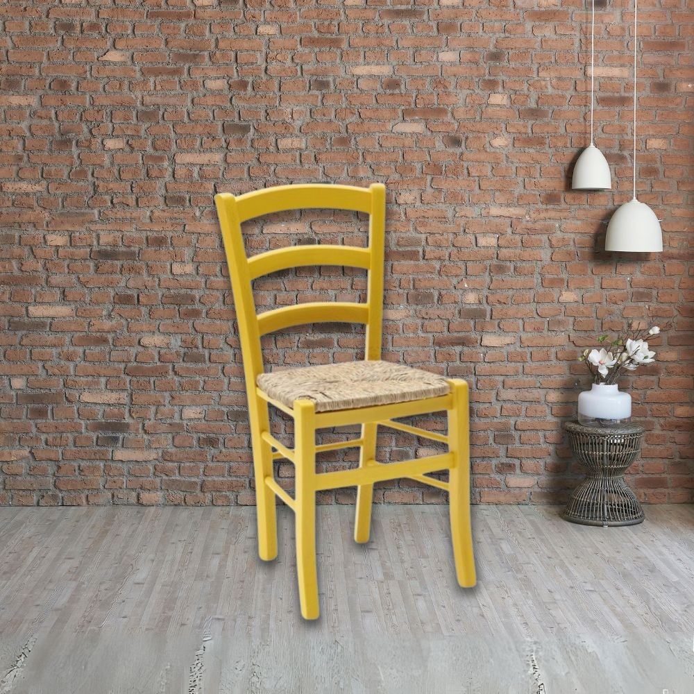 Set 2 sedie in legno di faggio con seduta paglia Venezia colore anilina giallo