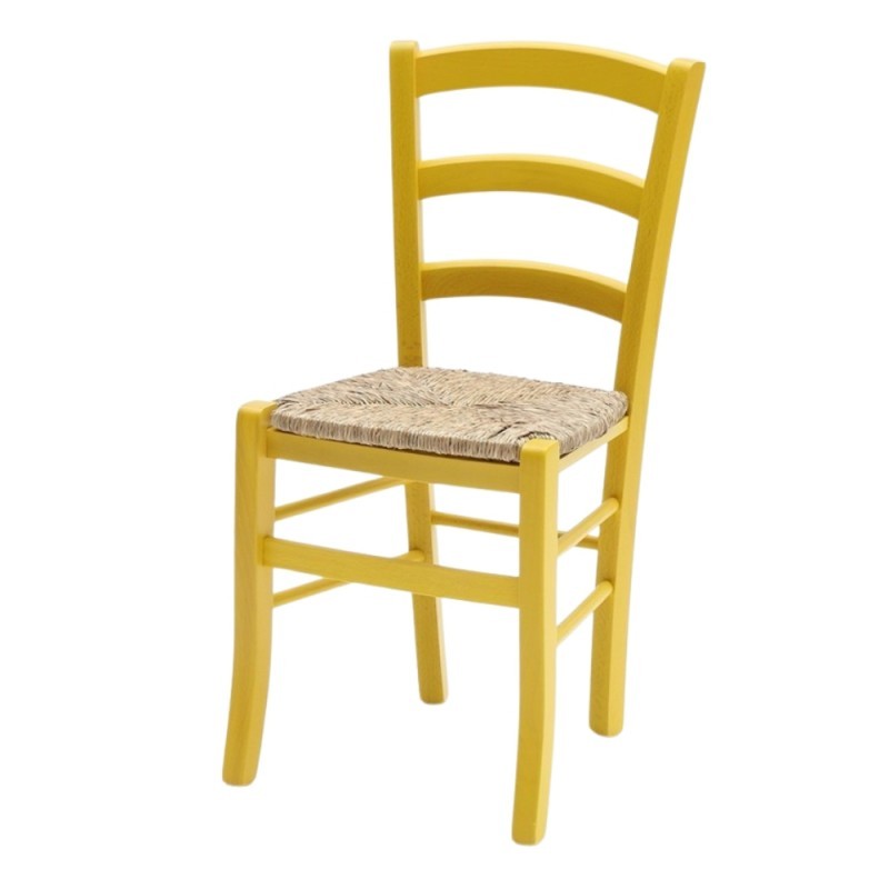 Set 2 sedie in legno di faggio con seduta paglia Venezia colore anilina giallo