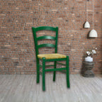 Set 2 sedie in legno di faggio con seduta paglia Venezia colore anilina verde scuro