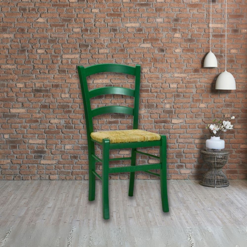Set 2 sedie in legno di faggio con seduta paglia Venezia colore anilina verde scuro