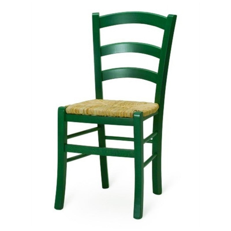 Set 2 sedie in legno di faggio con seduta paglia Venezia colore anilina verde scuro