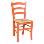 Sedia in legno di faggio con seduta paglia Venezia colore analina arancio