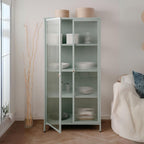 Vetrina in vetro scanalato temperato e acciaio laminato verde menta 2 ante Milton52A 80x40x160H