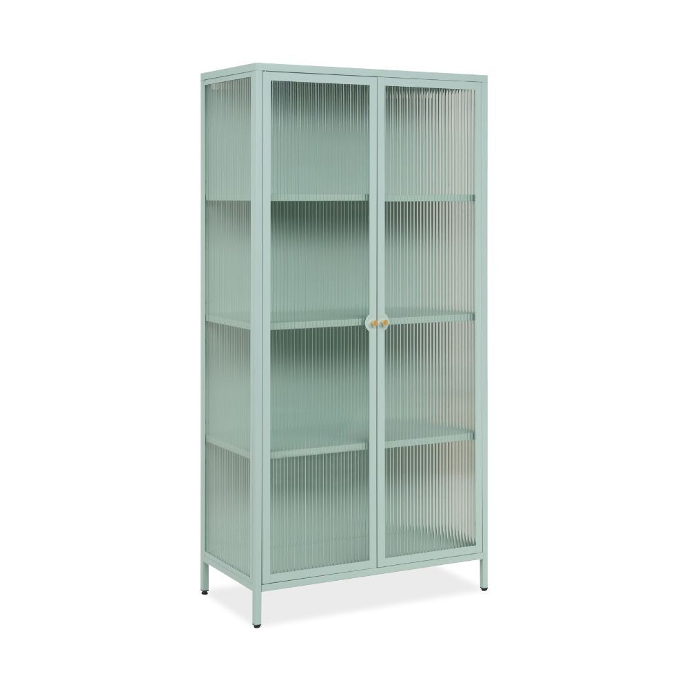 Vetrina in vetro scanalato temperato e acciaio laminato verde menta 2 ante Milton52A 80x40x160H