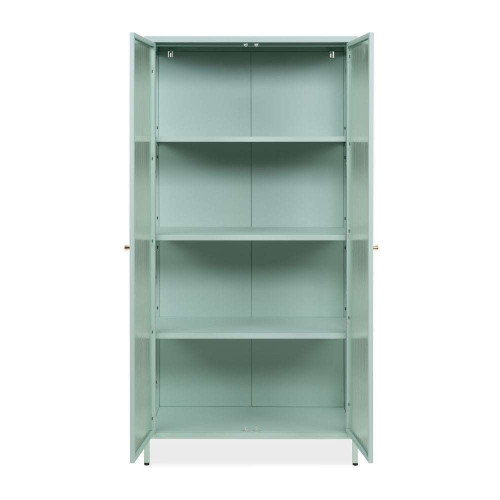 Vetrina in vetro scanalato temperato e acciaio laminato verde menta 2 ante Milton52A 80x40x160H