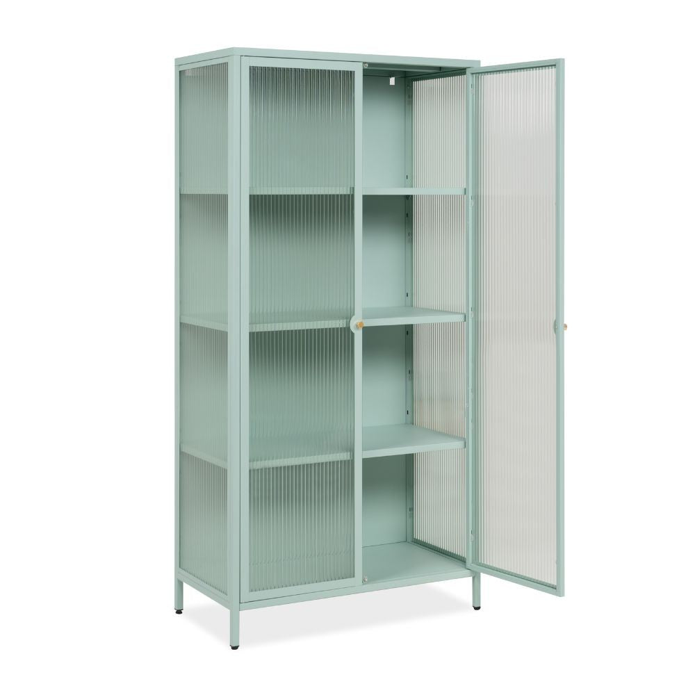 Vetrina in vetro scanalato temperato e acciaio laminato verde menta 2 ante Milton52A 80x40x160H