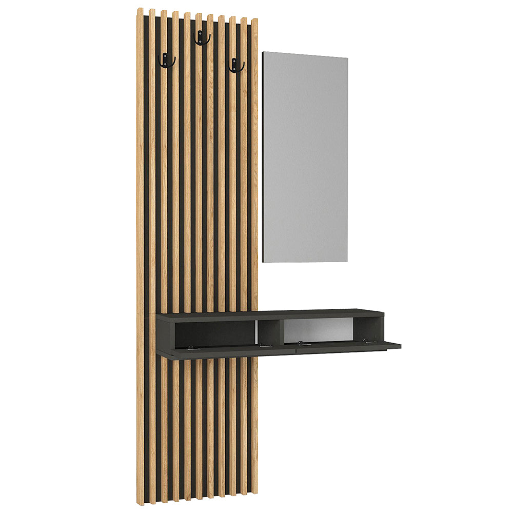 ENTRÉE ELOIS ANTHRACITE CHÊNE AVEC 3 PATTÈRES ET MIROIR