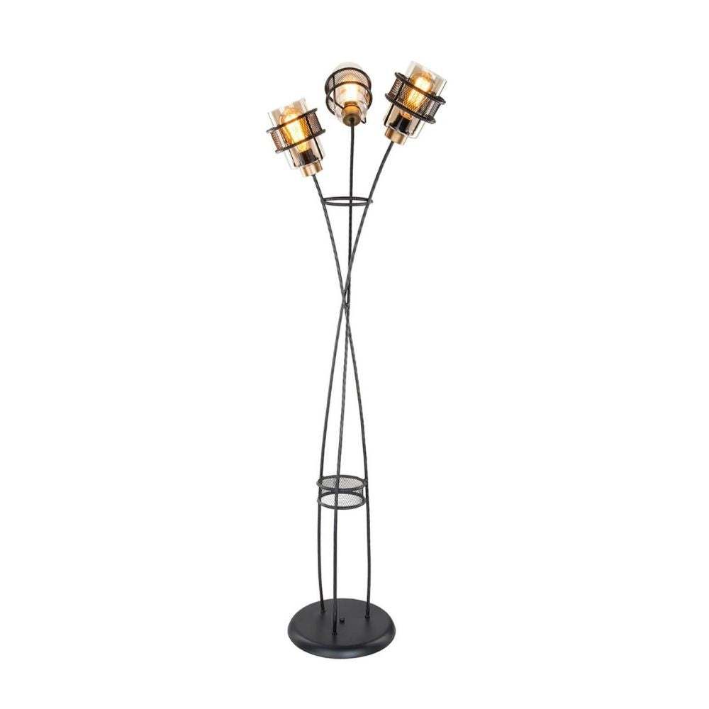 Stehleuchte 160H cm aus geflochtenem Eisen mit 3 Glasleuchten - Grande MDL3812