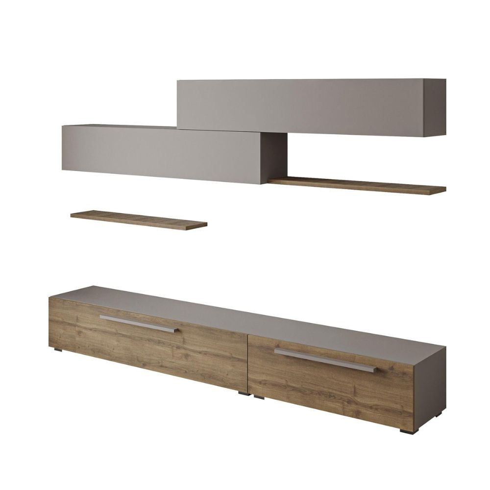 TV-Wohnwand mit Türen und Regalen in Hitit und Light Mocha 260 cm - Mokat