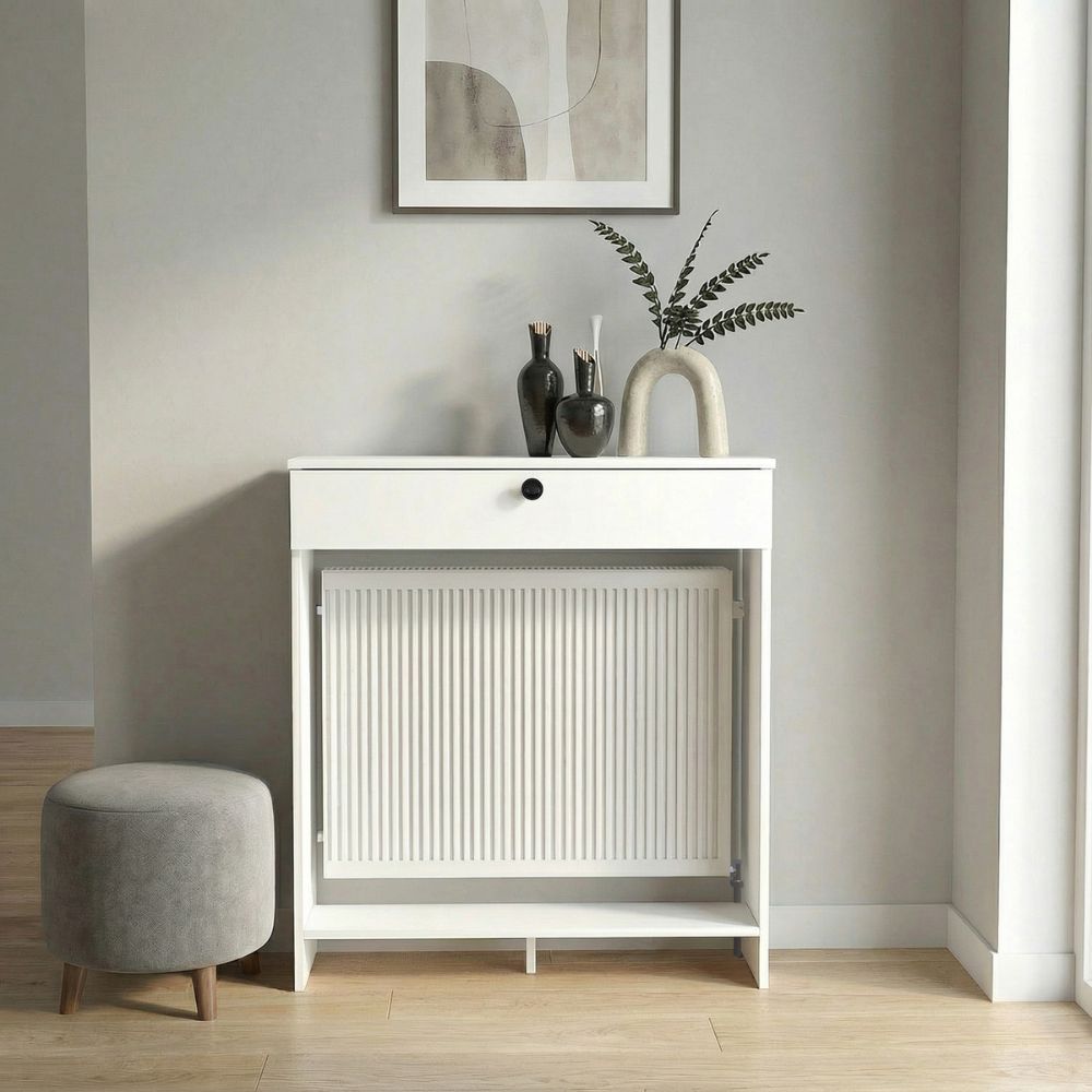 Consolle copri termosifone 90 cm bianca con anta a ribalta Opelya 