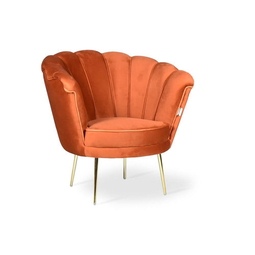 Poltrona a conchiglia Orel in velluto colore arancio