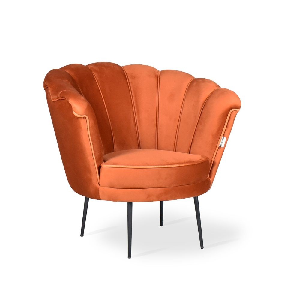 Poltrona a conchiglia Orel in velluto colore arancio