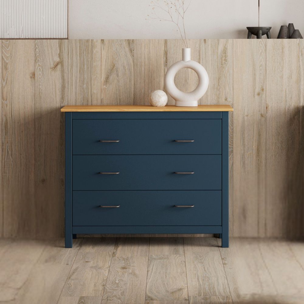 Kommode aus Massivholz, Farbe Blau und Kiefer Miranda 100x40x80H