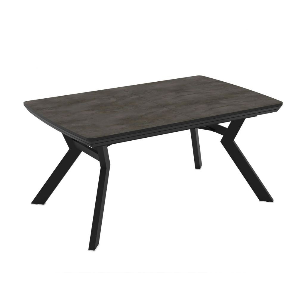 Tavolo rettangolare piano effetto marmo ardesia opaco e gambe in metallo 160x100x76H allungabile a 360 Robat
