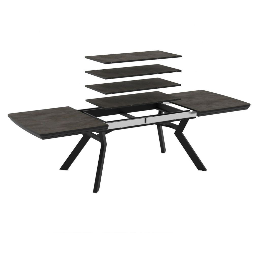 Tavolo rettangolare piano effetto marmo ardesia opaco e gambe in metallo 160x100x76H allungabile a 360 Robat