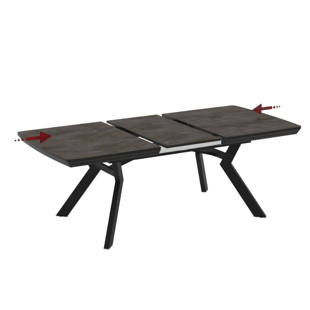 Tavolo rettangolare piano effetto marmo ardesia opaco e gambe in metallo 160x100x76H allungabile a 360 Robat