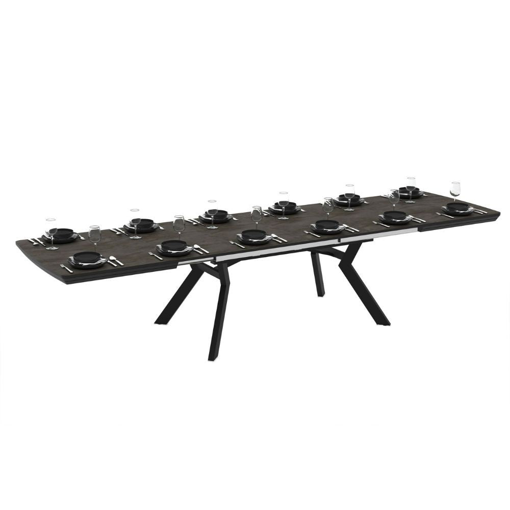Tavolo rettangolare piano effetto marmo ardesia opaco e gambe in metallo 160x100x76H allungabile a 360 Robat