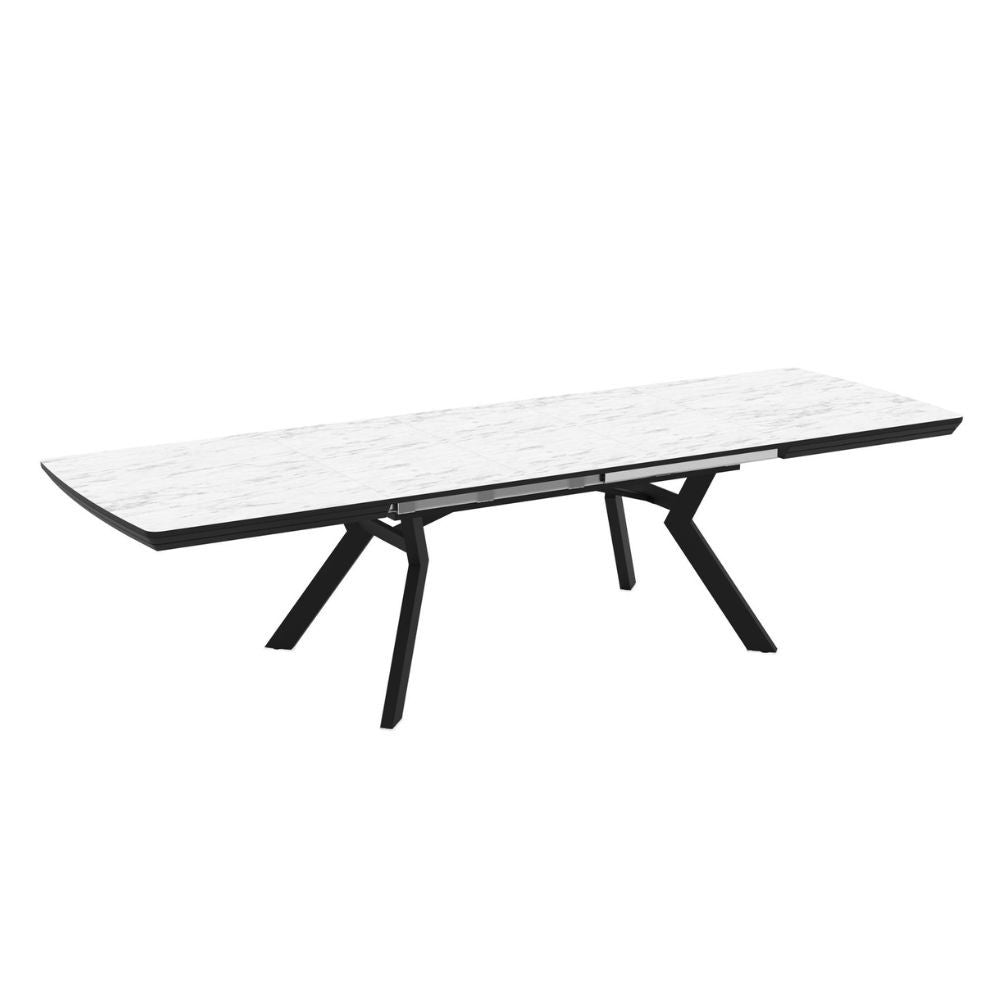 Tavolo rettangolare piano effetto marmo bianco opaco e gambe in metallo 160x100x76H allungabile a 360 Robat
