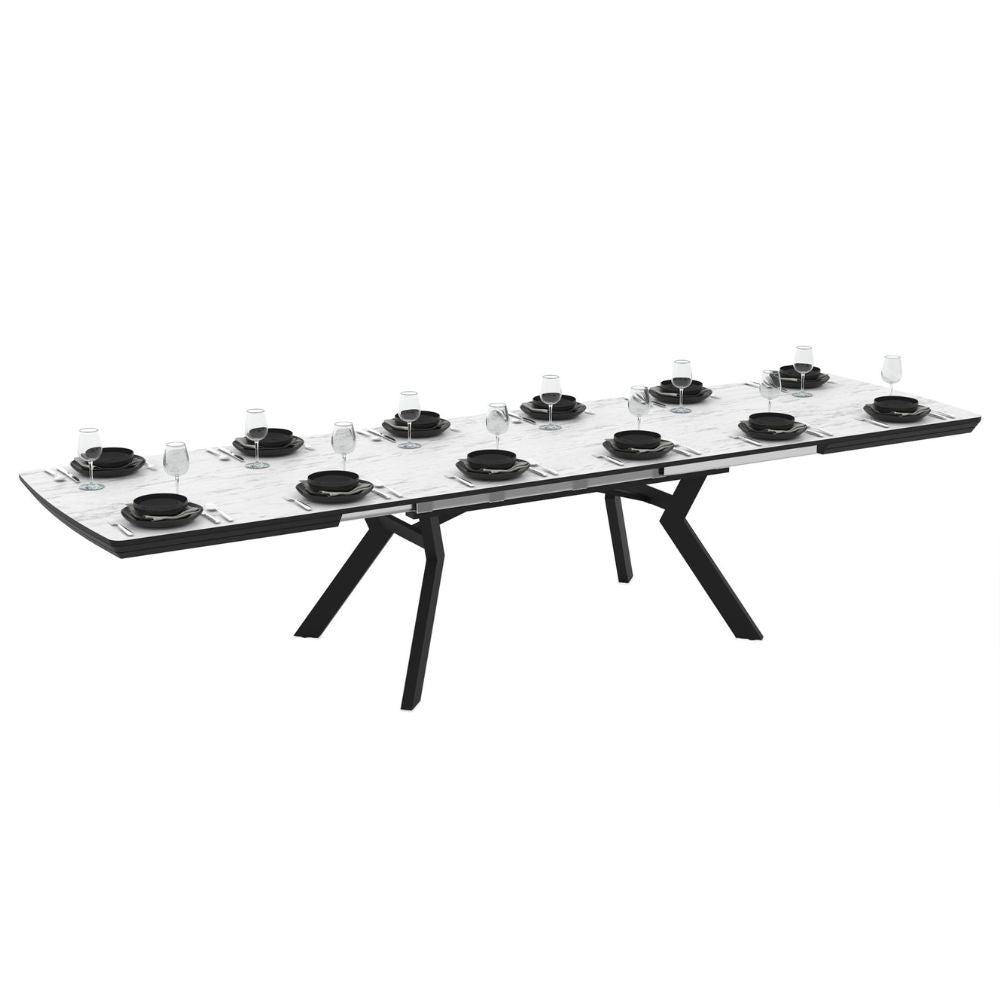 Tavolo rettangolare piano effetto marmo bianco opaco e gambe in metallo 160x100x76H allungabile a 360 Robat