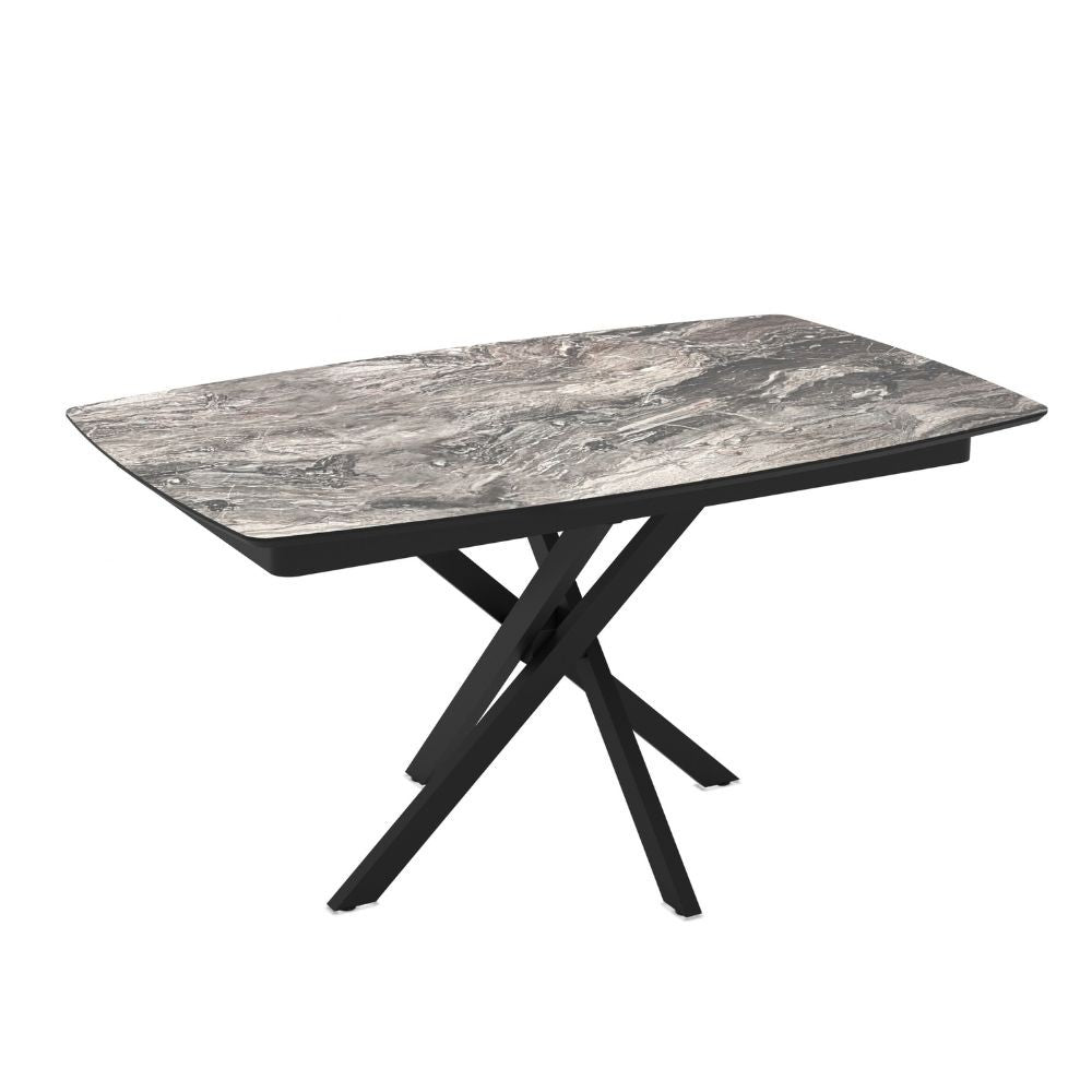 Tavolo allungabile piano effetto marmo arabesque nero lucido e gambe in metallo nero Filis 145x90x76H