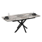 Tavolo allungabile piano effetto marmo arabesque nero lucido e gambe in metallo nero Filis 145x90x76H