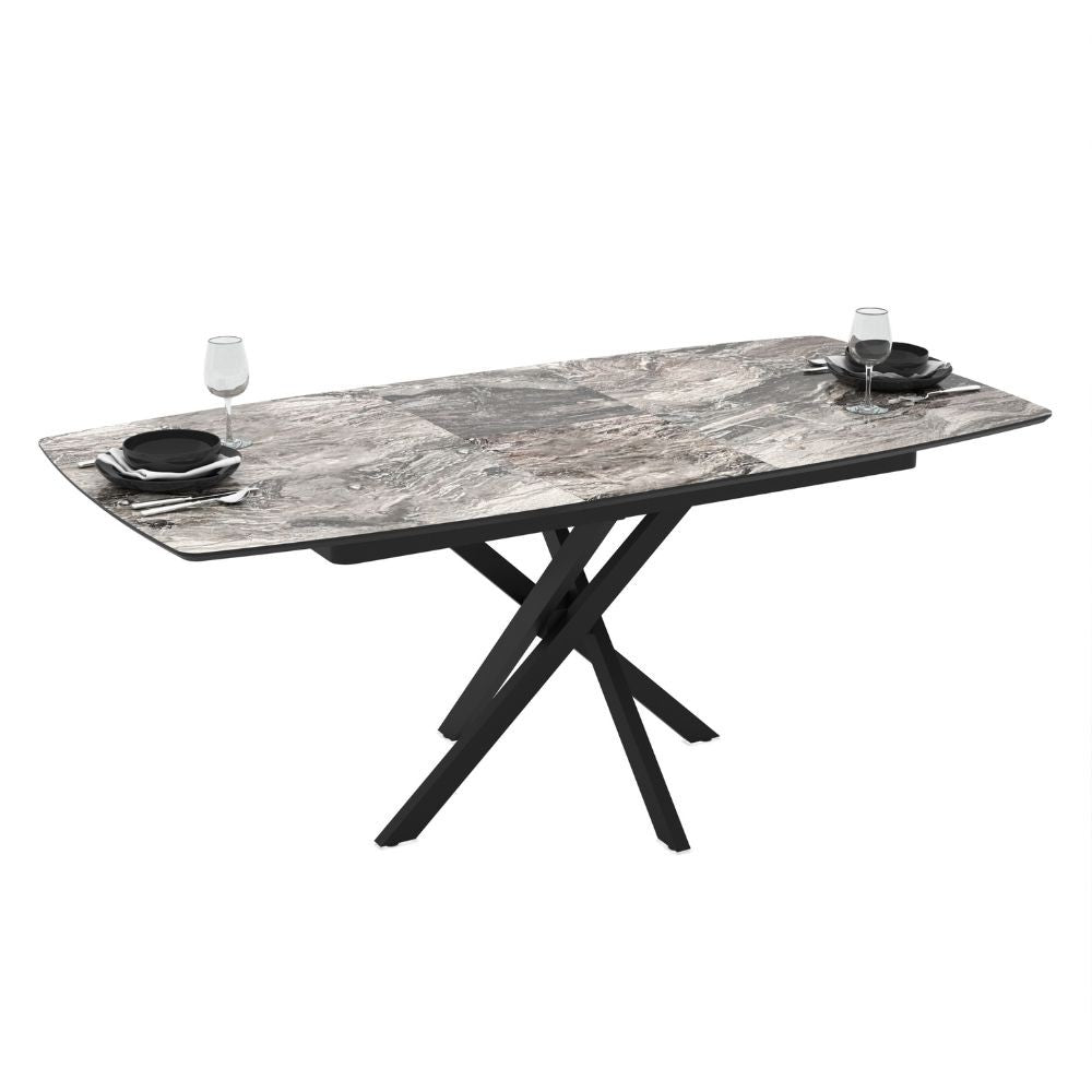 Tavolo allungabile piano effetto marmo arabesque nero lucido e gambe in metallo nero Filis 145x90x76H