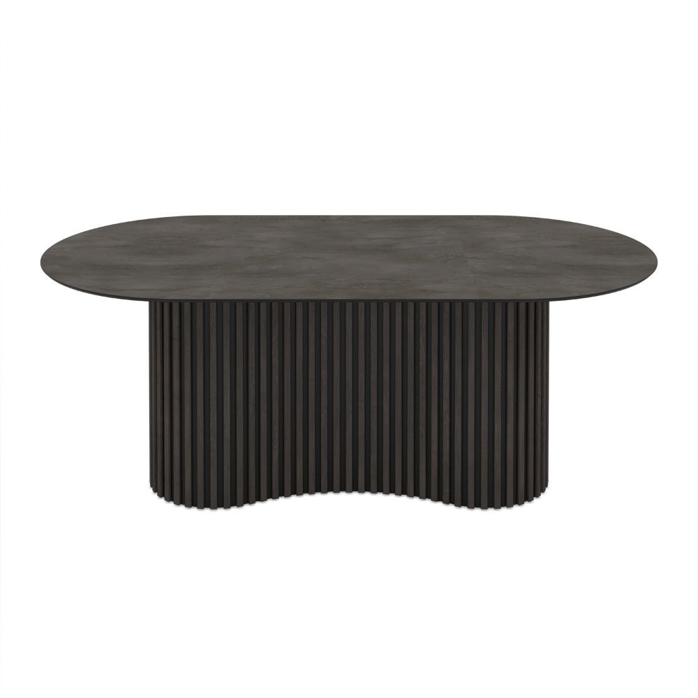 Tavolo ovale fisso piano effetto marmo ardesia opaco e base in Legno cannettata Oscar 200x100x76H