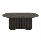 Tavolo ovale fisso piano effetto marmo ardesia opaco e base in Legno cannettata Oscar 200x100x76H