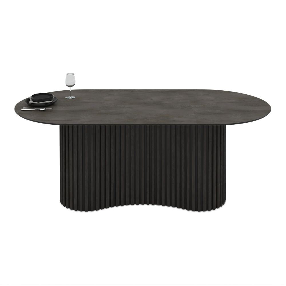 Tavolo ovale fisso piano effetto marmo ardesia opaco e base in Legno cannettata Oscar 200x100x76H