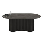 Tavolo ovale fisso piano effetto marmo ardesia opaco e base in Legno cannettata Oscar 200x100x76H