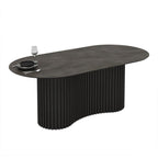 Tavolo ovale fisso piano effetto marmo ardesia opaco e base in Legno cannettata Oscar 200x100x76H