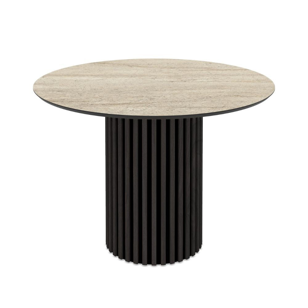 Tavolo rotondo Olympus piano effetto marmo travertino 110x110x76