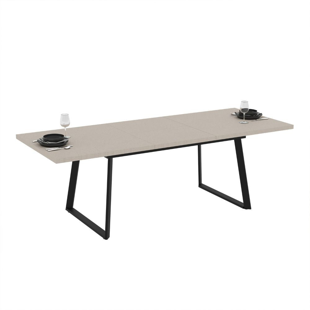 Tavolo allungabile piano cashmere e gambe in metallo nero Lavinya 170x90x75h