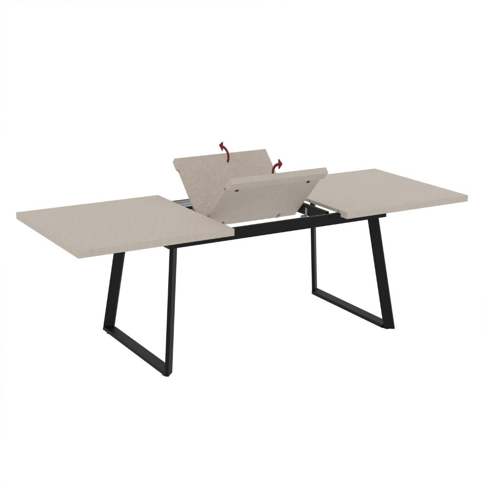 Tavolo allungabile piano cashmere e gambe in metallo nero Lavinya 170x90x75h