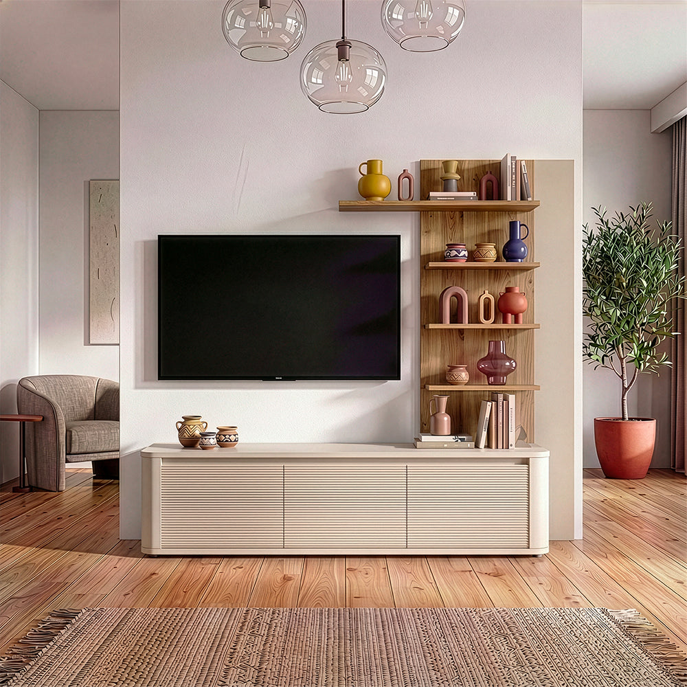 Parete Attrezzata con porta Tv e libreria rovere e cashmere Core Piccolo