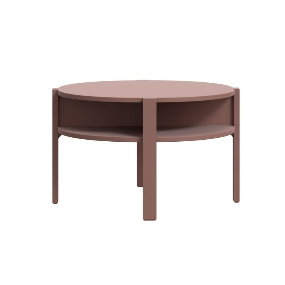 Tavolino da salotto rotondo 74 cm con ripiano inferiore colore terracotta Aura