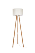 Lampadaire trépied chêne avec abat-jour tissu crème - Piko