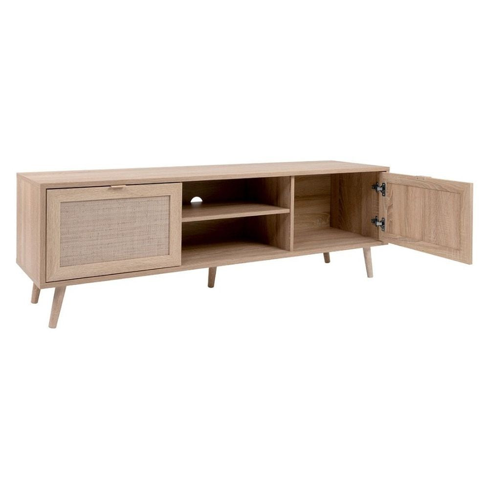 Mobile porta TV 150x52h cm con 2 ante colore quercia e effetto vimini - Bali 56A