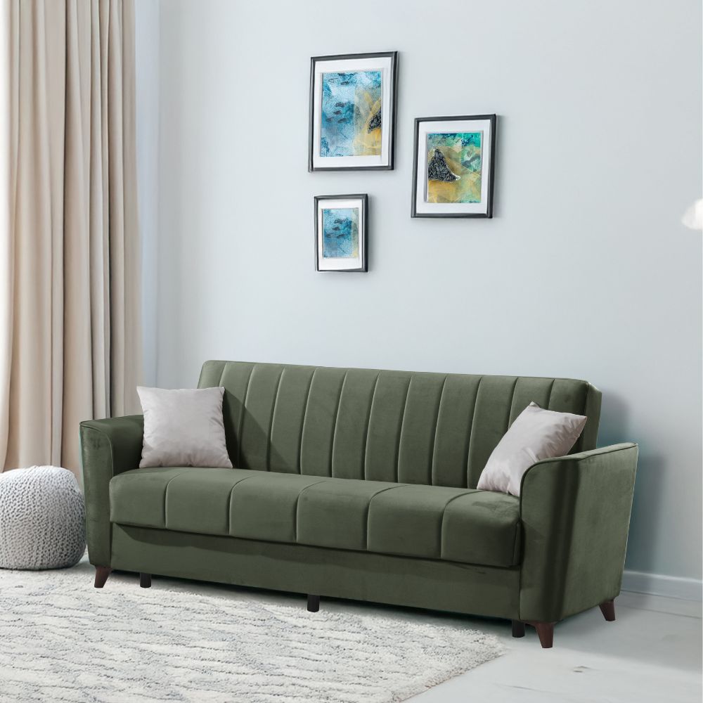 Divano a 3 posti con contenitore e funzione letto colore verde 223 cm - Mokel