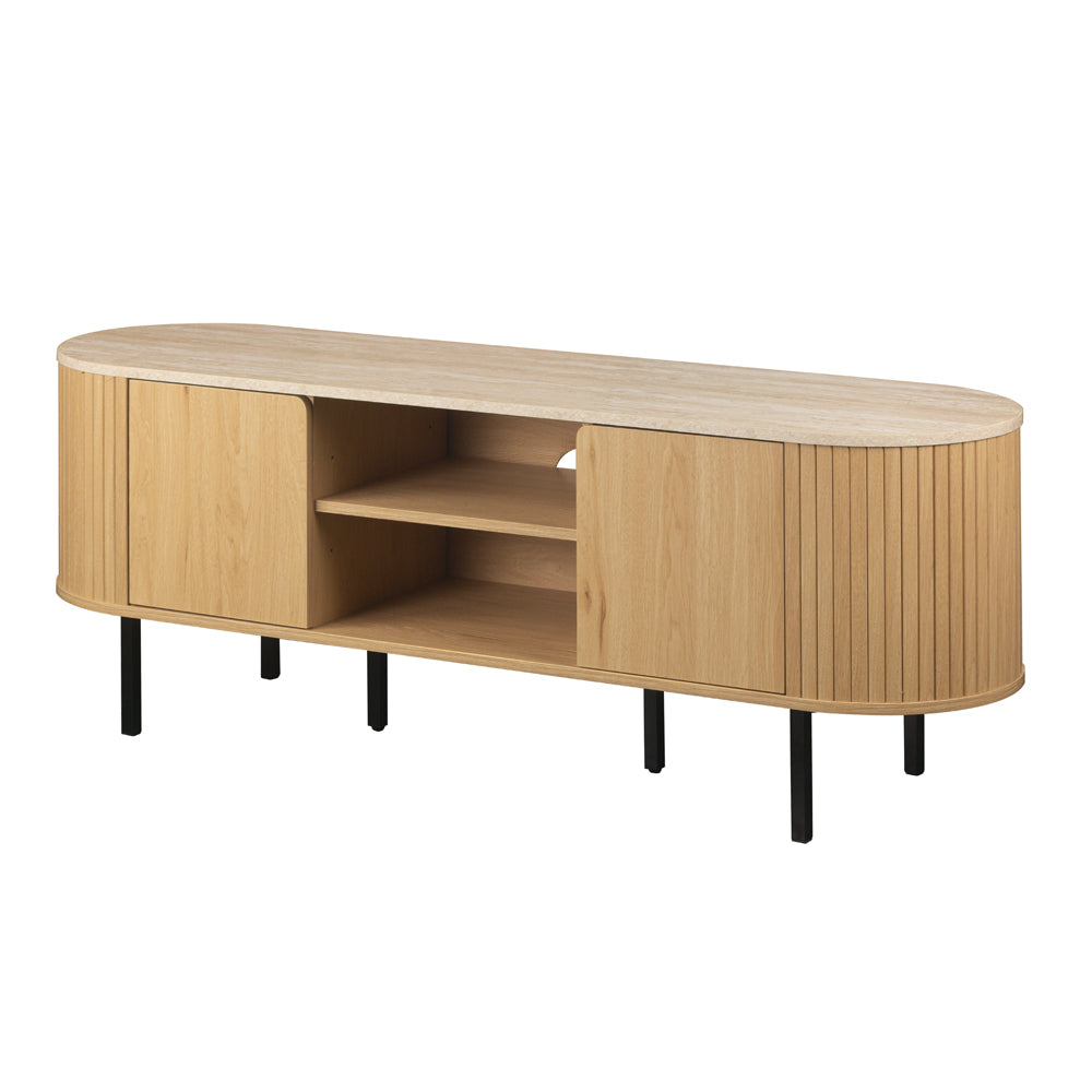 Mobile porta Tv colore rovere oak con top effetto travertino e laterali listellati 140 cm Fabia56A