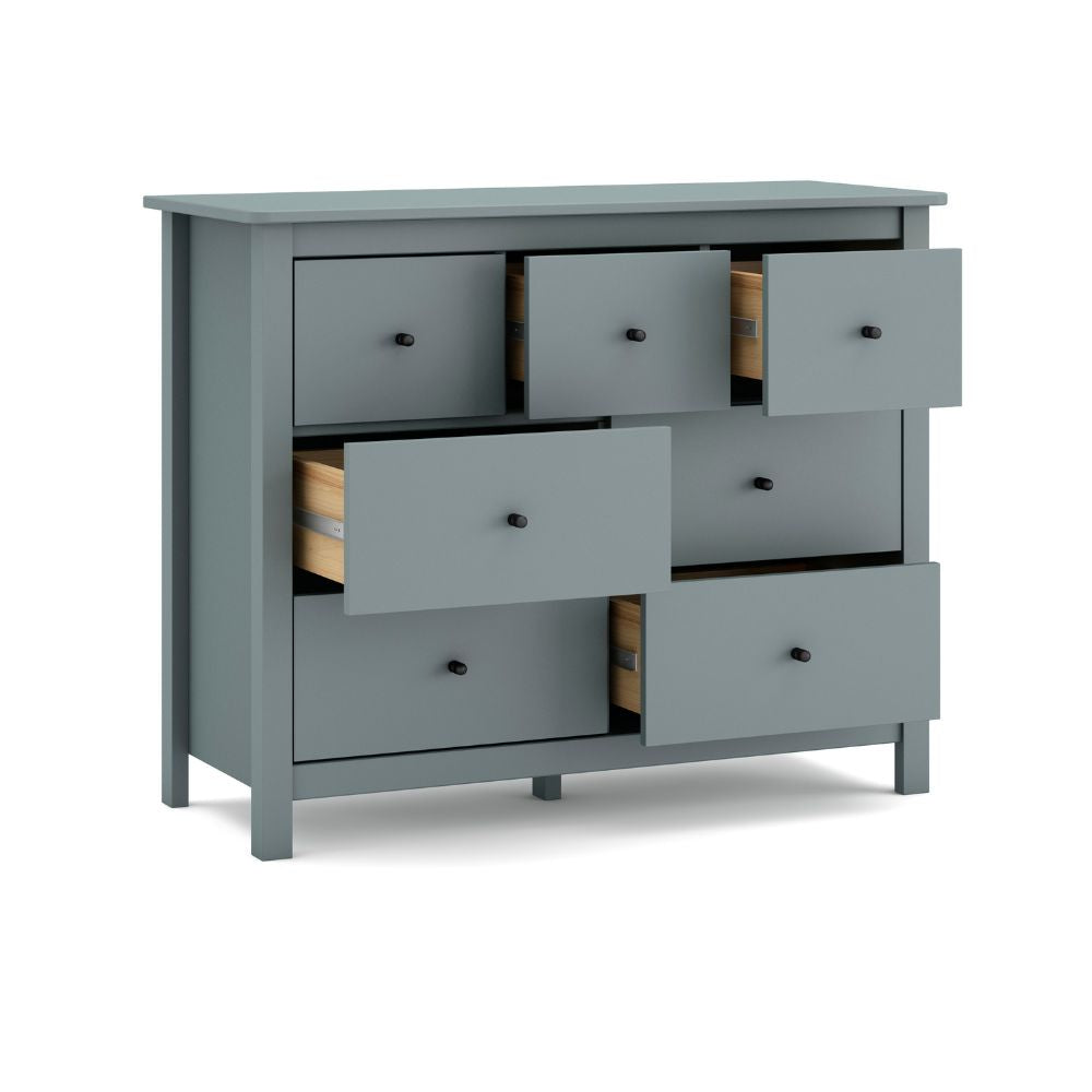 Cassettiera in legno massiccio con 7 cassetti colore verde cachi 110x40x80H cm - Missy