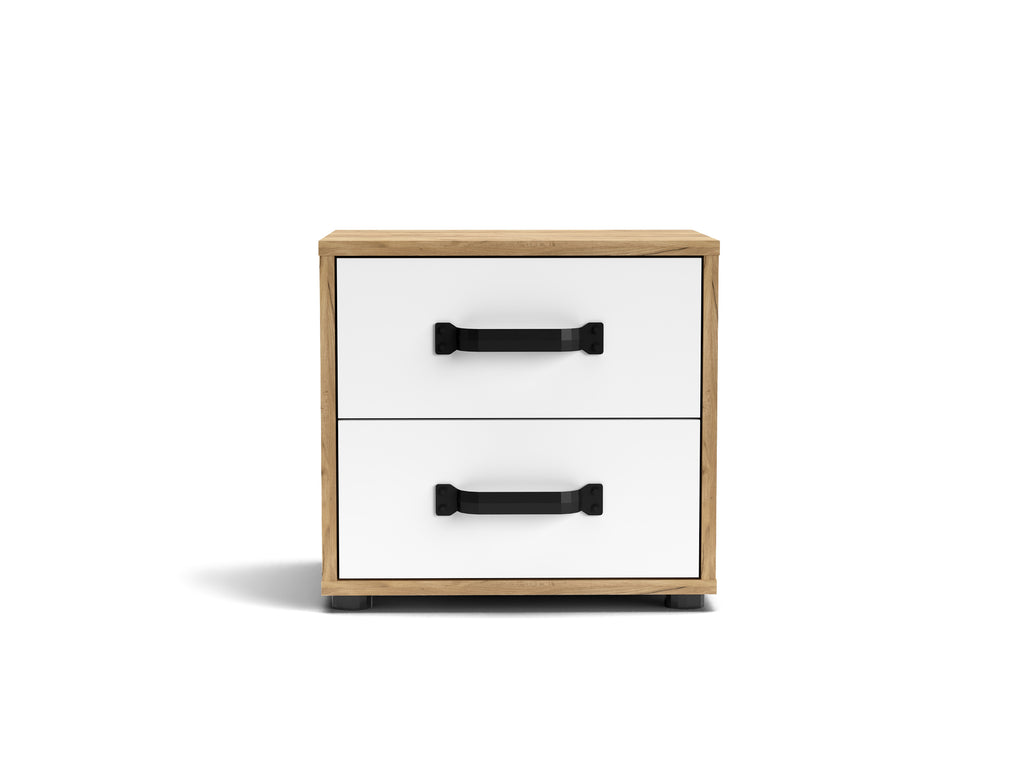 Comodino in legno 43,6x41h cm con due cassetti colore rovere e bianco - Mosso